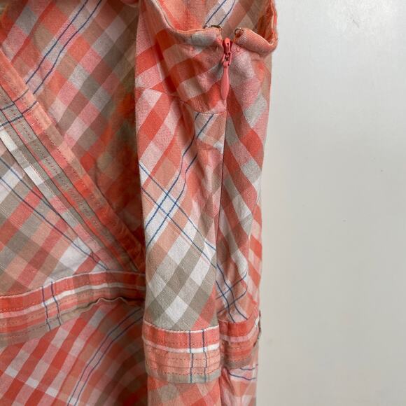 LL Bean Sleeveless Linen Blend Dress Plus Sz 20 Petite Peach/Pink Plaid - Picture 5 of 12